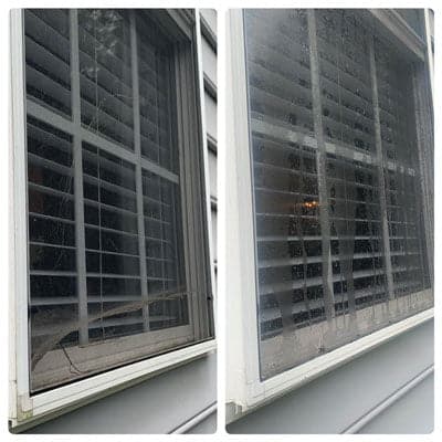 Before and after shots of a home in Virginia Beach VA that received window cleaning services from LBL Softwash